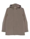 Woolrich Hooded Buttoned Coat In Brown