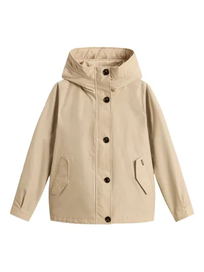Woolrich Hooded Buttoned Jacket In Nude