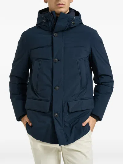 Woolrich Hooded Button-fastening Coat In Blue