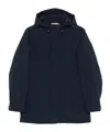 Woolrich Navy Blue Hooded Jacket With Concealed Fastening In Animal Print