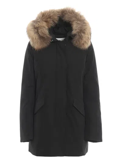 Woolrich Arctic Parka With Removable Fur Blue In Black