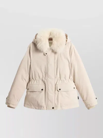 Woolrich Hooded Coat Fur Trim Elasticated Waist