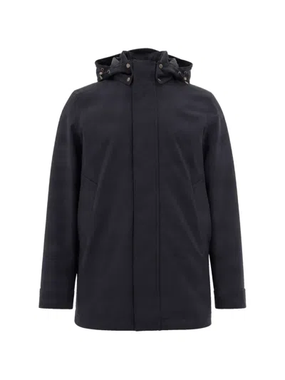 Woolrich Hooded Concealed-fastening Jacket In Blue
