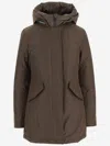 Woolrich Pinecone Hooded Logo Detail Cotton-blend Jacket In Brown