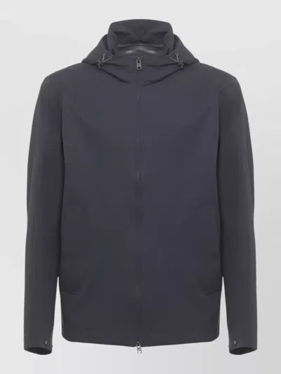 Woolrich Hooded Cotton Jacket Adjustable Drawstrings Pockets In Blue