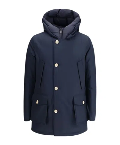 Woolrich Hooded Cotton Jacket In Blue