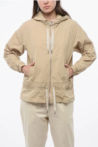 Woolrich Hooded Crinkle Windbreaker In Beige