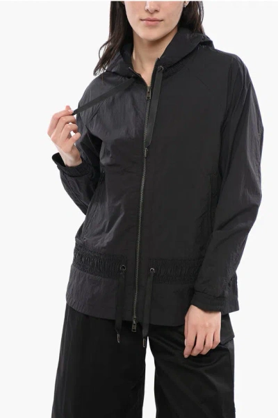 Woolrich Hooded Crinkle Windbreaker In Black