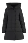Woolrich Padded Hooded Mid-length Jacket With Structured Silhouette In Black