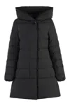 Woolrich Padded Hooded Mid-length Jacket With Structured Silhouette In Black