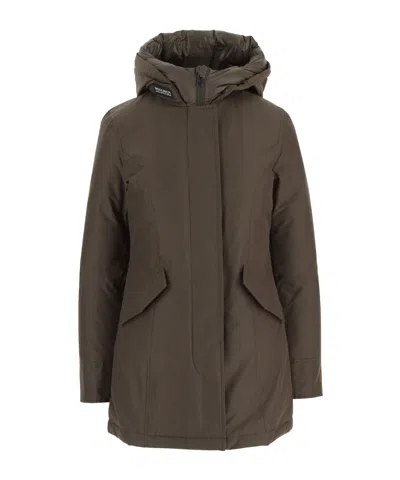 Woolrich Hooded Down Jacket In Green