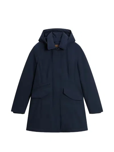 Woolrich Hooded Flap-pocket Jacket In Blue