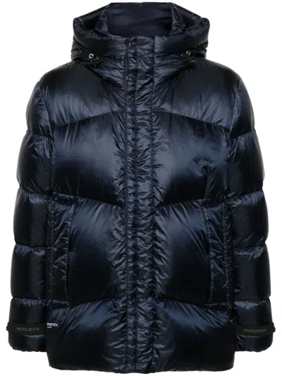 Woolrich High-neck Hooded Down Jacket In Blue