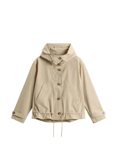 Woolrich Hooded Parka Coat Adjustable Cuffs Hem In Neutral