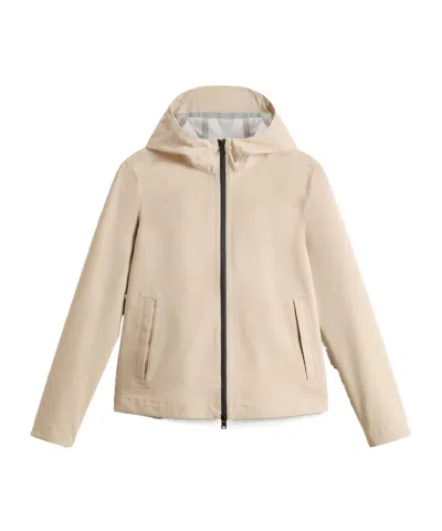 Woolrich Hooded Jacket In White Pepper