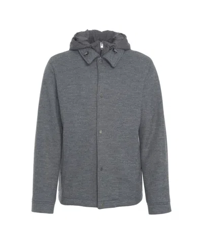Woolrich Hooded Jacket With Classic Collar And Button Closure In Gray