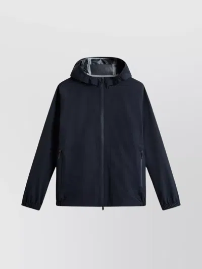 Woolrich Hooded Jacket With Drawstring And Pockets In Blue