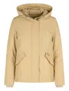Woolrich Soft Cotton-polyamide Blend Beige Jacket With Hood In Brown