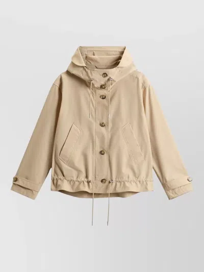Woolrich Hooded Parka Coat Adjustable Cuffs Hem In Neutral