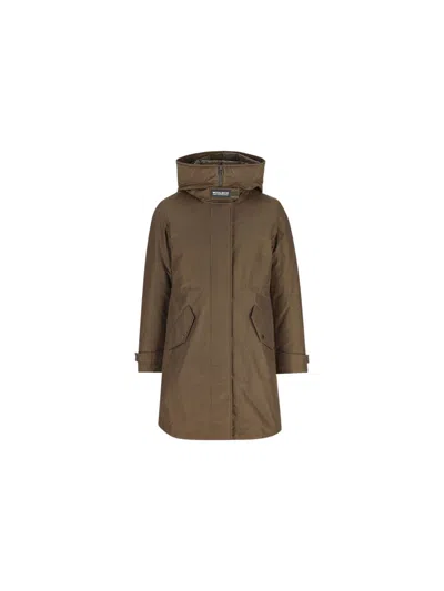 Woolrich Hooded Parka Coat In Green