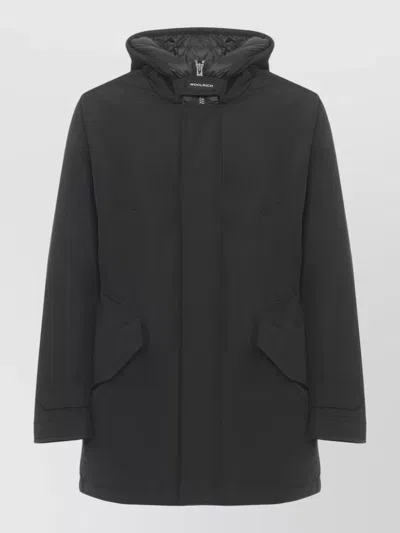 Woolrich Hooded Parka Coat Long Sleeves Pockets In Black