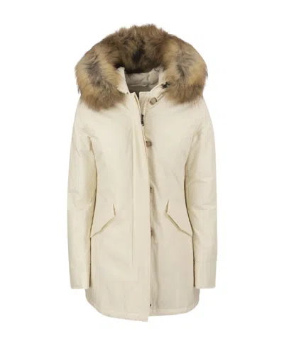 Woolrich Cotton Blend Parka Coat In White