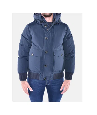 Woolrich Hooded Polar Bomber Down Jacket In Blue