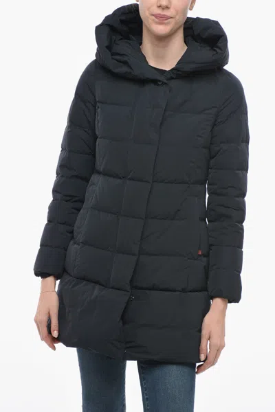 Woolrich Hooded Puffy Prescott Quilted Down Jacket In Blue