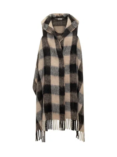 Woolrich Hooded Scarf With Checked Pattern In Beige