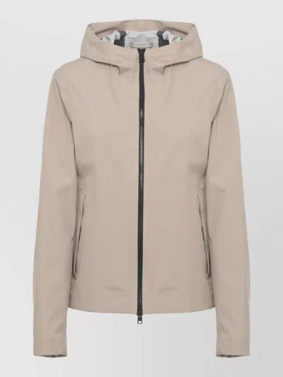 Woolrich Hooded Short Jacket Adjustable Cuffs Pockets In Neutral