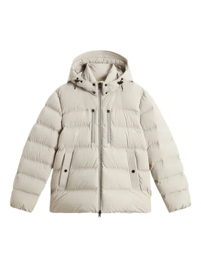 Woolrich Hooded Stretch Puffer Jacket In Gray