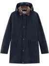 Woolrich Hooded Waxed Coat In Blue