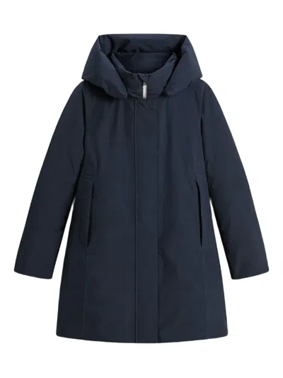 Woolrich Hooded Zip Coat In Blue