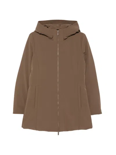 Woolrich Hooded Zip-up Coat In Brown