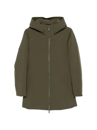 Woolrich Hooded Zip-up Coat In Green