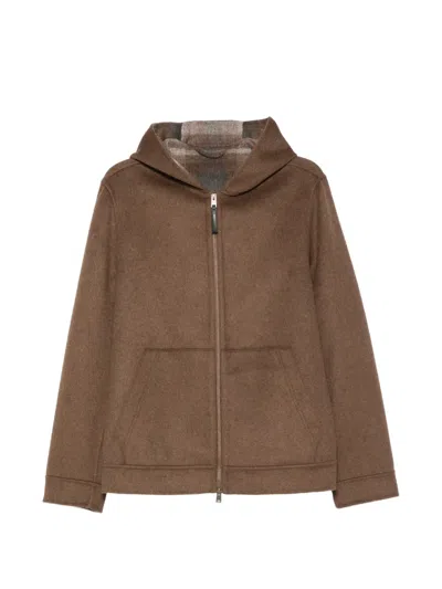 Woolrich Hooded Zip-up Jacket In Brown