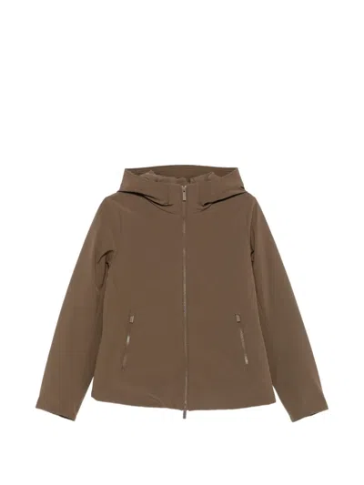 Woolrich Hooded Zip-up Jacket In Brown
