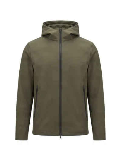 Woolrich Shell Softshell Hooded Jacket With High Neck In Green