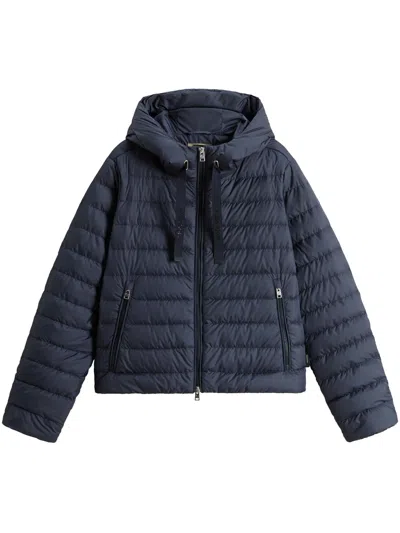 Woolrich Horizontal Quilted Hooded Jacket With Two-way Zipper And Side Pockets In Blu