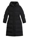 Woolrich Cloud Long Down Jacket In Stretch Nylon With A Matte Finish In Black