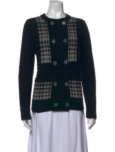 Pre-owned Woolrich Houndstooth Print Open Front Sweater In Black