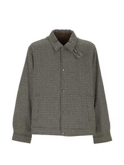 Woolrich Houndstooth-pattern Snap-fastening Jacket In Gray