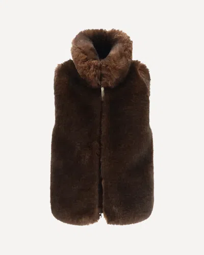 Woolrich Hybrid Faux-fur And Quilted Nylon Vest In Brown