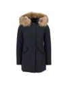 Woolrich Hooded Parka Fur Trim In Blue