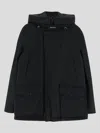Woolrich Classic Hooded Coat With Front Button Closure In Black