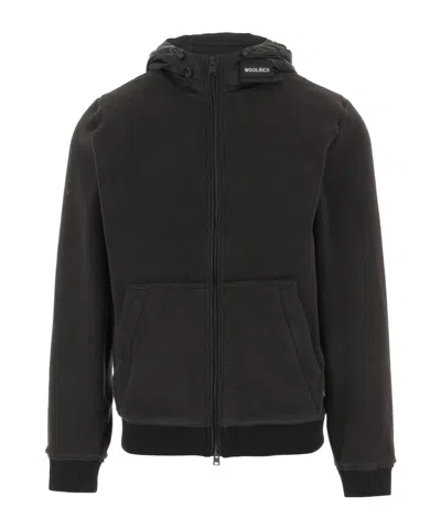 Woolrich Zip-up Fleece Hoodie In Black
