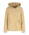 Woolrich Soft Cotton-polyamide Blend Beige Jacket With Hood In Brown