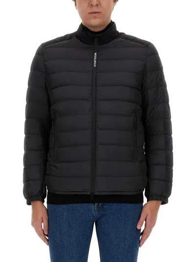 Woolrich Padded Jacket High Collar Logo Detail In Black