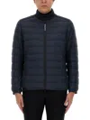Woolrich Quilted Two-tone Puffer Jacket With Elasticated Cuffs In Blue