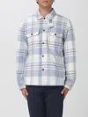 Woolrich Plaid Logo Jacket With Structured Collar In Blue